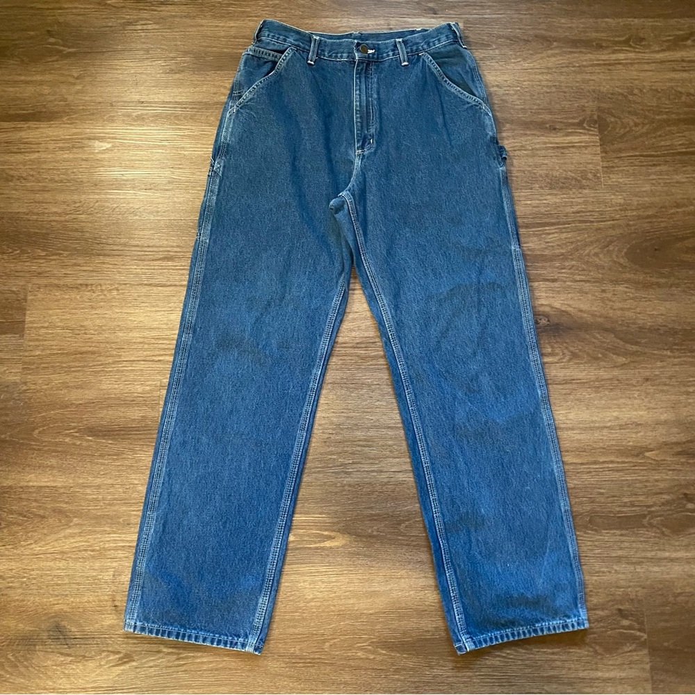 Carhartt Jeans Blue Denim Dungaree Fit Work Pants B13 DST Men’s 33x34 (31x33)